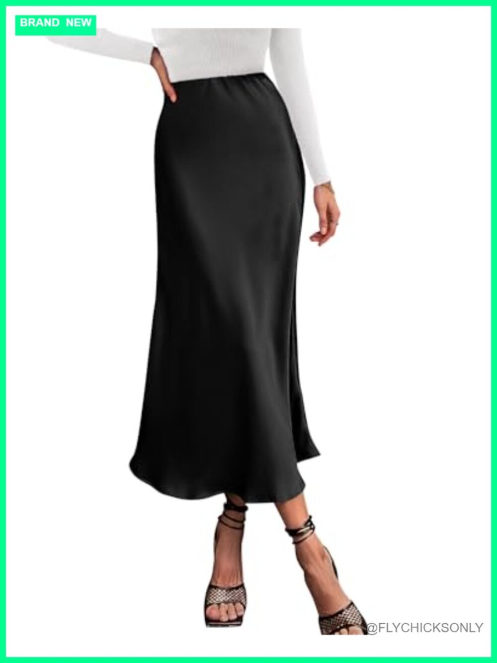 High Waisted Midi Satin A-Line Skirt with Ruffle Hem - Casual Fall Style